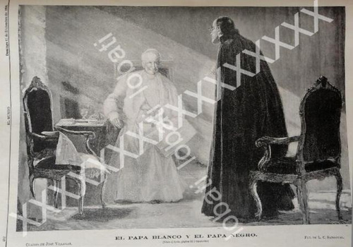 Grabado Antiguo 1898 El Papa Blanco Y El Papa Negro. Por. Jo