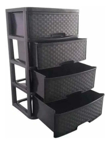 Cajonera 4 Niveles Ancha Negro Rattan 83 X 54 X 38 Cm