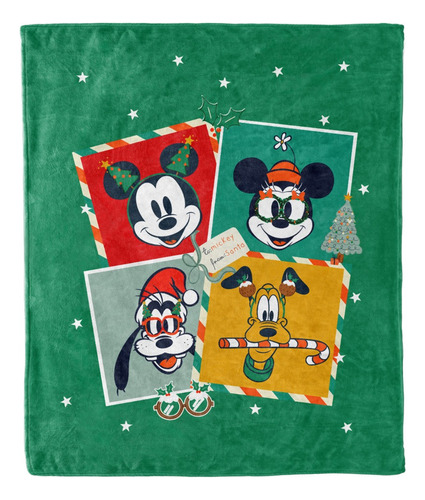 Cobertor Frazada Mickey Postales Color Verde