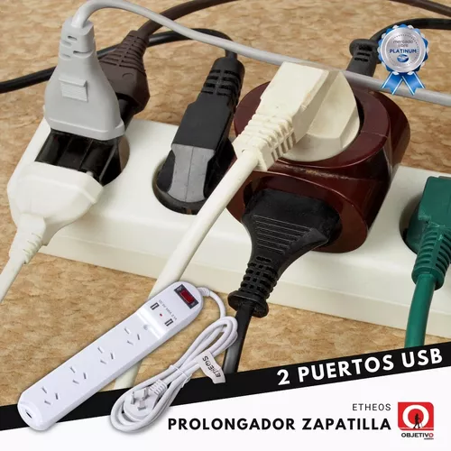 Zapatillas Prolongador 2 Usb 4 T Enchufe 1,5 Metros Alargue