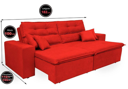 Sofá Cairo. 1,82m Retrátil, Reclinável Com Molas No Assento Cor Vermelho