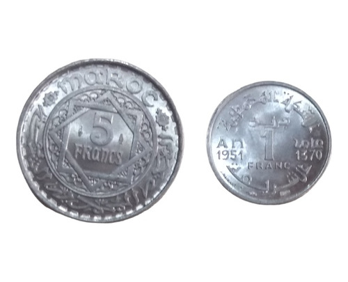 Monedas Marruecos Protectorado Francés 5 Y 1 Franco Nuevas 