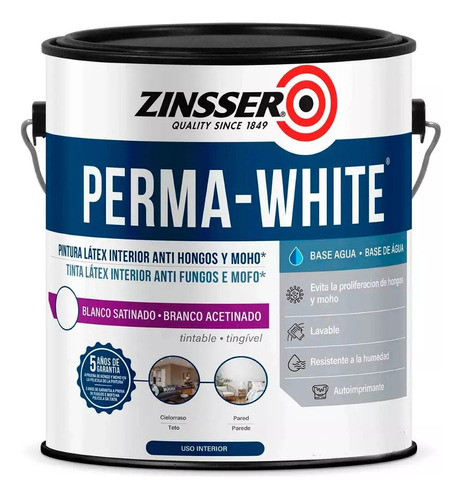 Zinsser Perma White X 4l Blanco Satinado Pintu Don Luis Mdp 