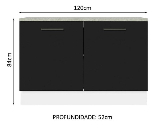 Balcão Pia Cozinha 2 Portas (com Tampo) Branco Agata Madesa Cor Branco/Preto