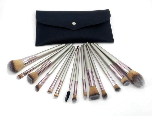 Imagen 5 de 10 de Set Profesional Maquillaje 14 Brochas Y Pinceles En Estuche