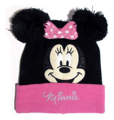 Gorro Tejido Minnie Mouse Orejas Con Moño Negro/rosa