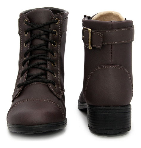 Bota Feminina Coturno Cano Curto Fivela Cadarço Confortável.
