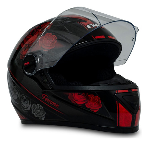 Imagem 3 de 5 de Capacete Narigueira Femme Preto Vermelho Viseira Camaleão