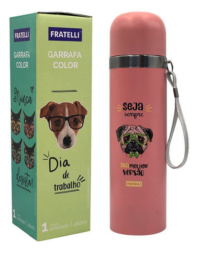 Garrafa Térmica Em Inox Color Pets Antivazamento