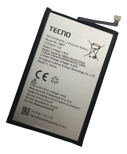Bateria Tecno Bl-58bt P/ Lc7 Spark 6 Air Ke6 Pouvoir 4 Pro