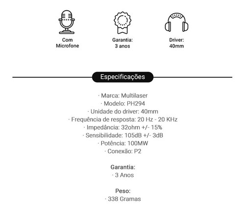 Imagem 5 de 8 de Fone Com Microfone Business Multilaser P2 100w Ph294 Loi