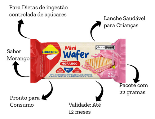 Mini Wafer Morango Zero Lactose Lowçucar 22g Caixa Com 20