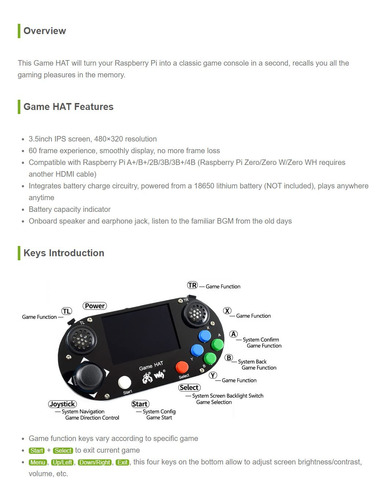 Waveshare Game Hat Compatible Con Raspberry Pi