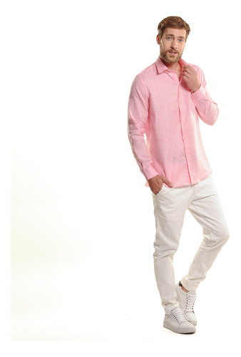 Camisa De Lino Hombre La Dolfina Cyprus Rosa