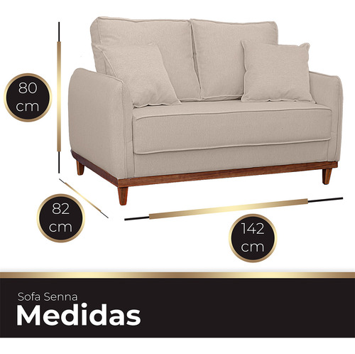 Kit Poltrona Sofa Sena 2 Lugar Base Madeira Sala Linho Palha