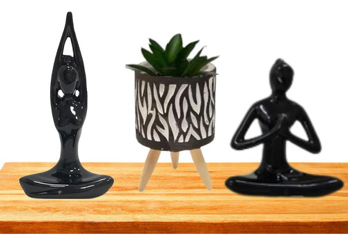 Decoração Kit Estatueta Com Mini Vaso Cachepot 3 Peças