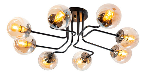 Lámpara Techo Negro Mate E27 40w 8 Luces Estructura Dorado