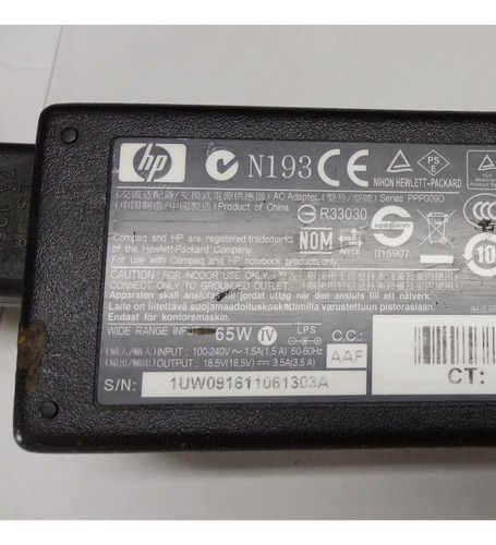 Cargador Portátil Hp Ppp009d 18,5v 3,5a 65w 4.9x1.8 Mm