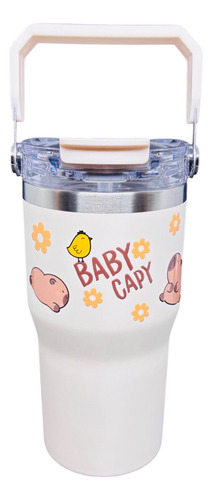 Garrafa Térmica Com Alça, 650ml Capivara Inox Parede Dupla Bege