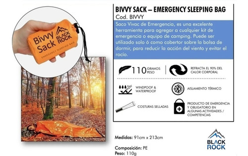 Imagen 3 de 7 de Saco Vivac Supervivencia Black Rock Emergencia Bolsa Dormir
