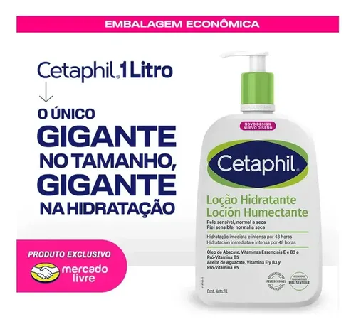 Cetaphil Loção Hidratante Corporal e Facial para Pele Sensível, Normal a Seca 1L - Hidratação 48h