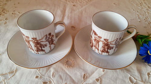 2 Tazas Porcelana C/ Platos Verbano C/ Figuras Griegas