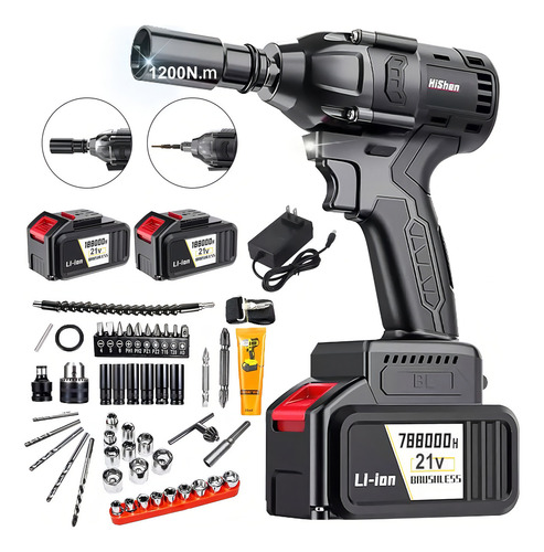 Pistola De Impacto Eléctrica Portátil Sincarbono Inalámbrica De Alta Potencia Glimall 127V 1200N Herramienta de Alto Torque para Desmontaje de Neumáticos y Taladrado Fuerte en Coches o Motos