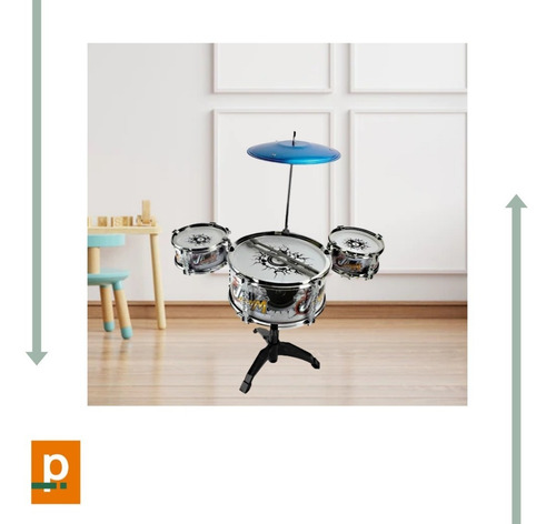 Mini Bateria Infantil Kids Band Prata Com Branco Etitoys Cor Prateado