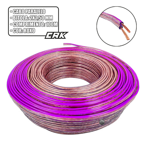 100m Cabo Paralelo Technoise Crk Pvc Flexivel Cobre 2x2,50mm