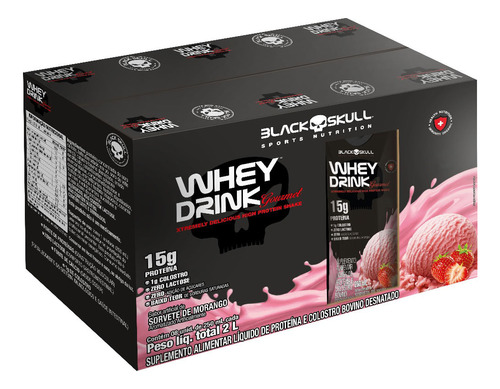 Whey Drink Gourmet - Pronto Para Beber - Pack 8 Unid Black S Sabor Morango