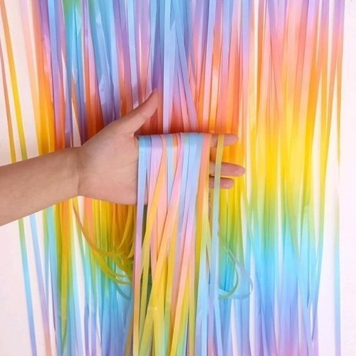 Imagen 1 de 2 de Cortina Tira Lluvia Pastel Multicolor Flecos Cotillon 2x1mts