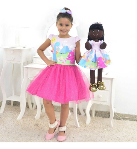 Tal Filha Tal Boneca Nina - Vestido Tema Dinossauros