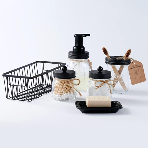 Mason Jar - Juego De Accesorios De Baño (6 Piezas) - Dispens