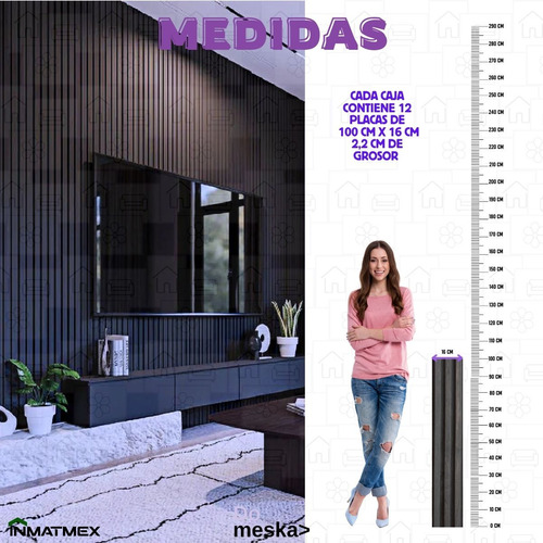 Revestimiento Wpc Muros Lambrín 3d Set 12 1mx16cm Inmatmex