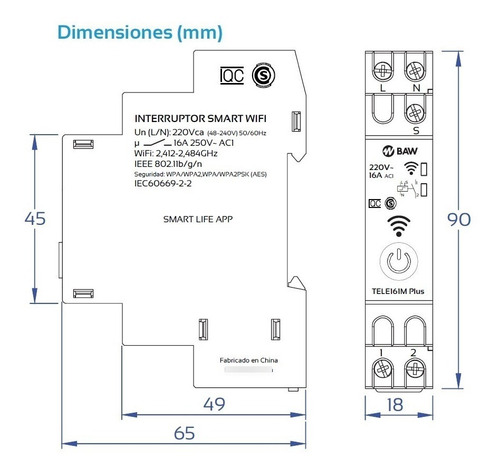 Interruptor Inteligente Wifi Baw Tele161m+ Din App Smartlife