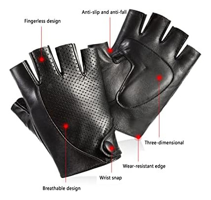 Guantes De Cuero Perforado Para Conducir Sin Dedos - Ljczka