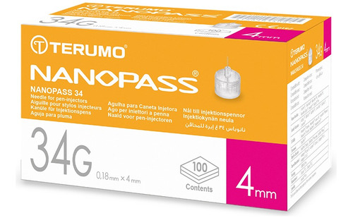 Agujas Insulina Terumo Nanopass 34g X 4mm 100un