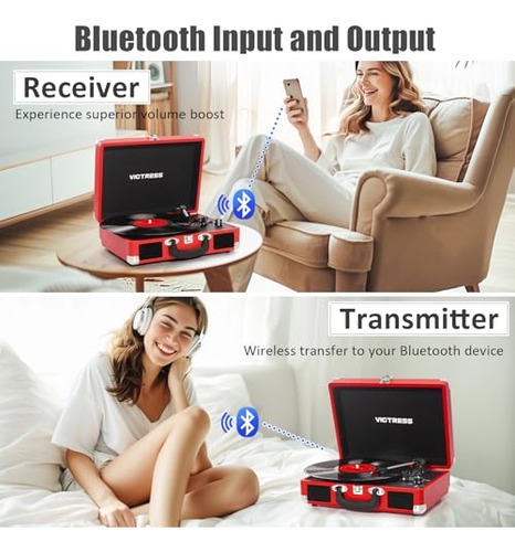Pack Tocadiscos Vinilo Porttil Bluetooth Con Altavoces