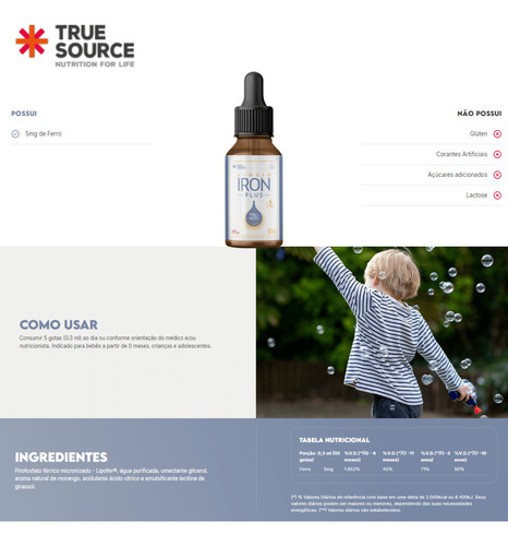 Iron Plus Ferro Líquido Sabor Morango 30ml - True Source