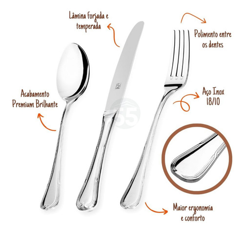 Faqueiro Aço Inox 18/10 Estojo Madeira 101pc Croise Hercules