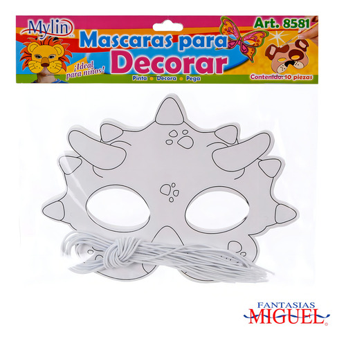Mylin Antifaz Máscara Para Decorar O Pintar Pack 10 Piezas Dinosaurios