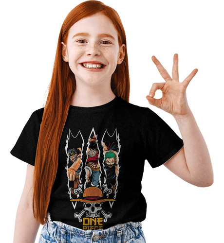Polera Niño Estampada Dtf One Piece 1055 Luffy Usopp Y Zoro