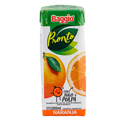 Jugo Baggio Pronto Naranja De 200ml Caja X18 Sin Tacc Vianda