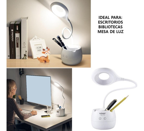 Imagen 2 de 10 de Lampara Escritorio Luz Led Mesa Recargable Velador Moderno