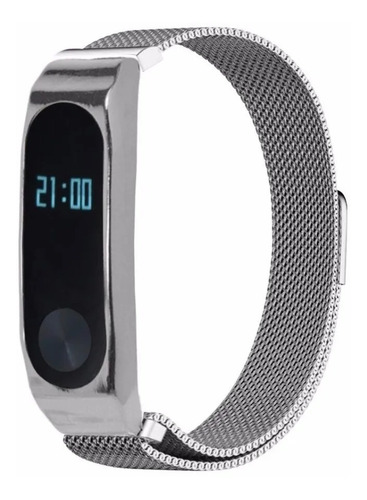 Imagem 2 de 7 de Pulseira Prateada De Aço Inoxidável Para Mi Band 2