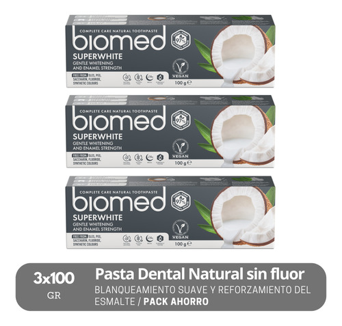 Pack 3 Pasta Dental Blanqueadora Biomed Superwhite 100g