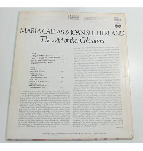 Maria Callas Y Joan Sutherland - The Art Of The Coloratura (Usado)