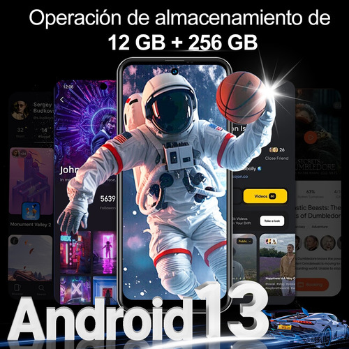 Teléfono Android 13 Sim Dual 12gb+256gb Rom Octa-core 8000mah Full Hd 6.8 Pulgadas Celular Expansión 512 Gb Con Reconocimiento Facial Y Huellas