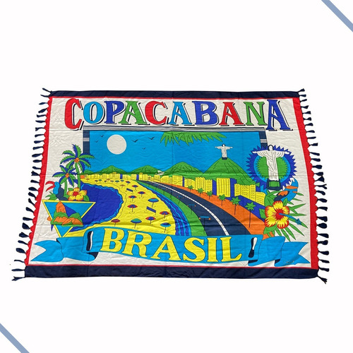 Canga De Praia Viscose Brasil Rio De Janeiro Buzios Arraial Cor Azul-escuro Tamanho 100cm x 180cm