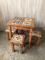 Comprar Conjunto Mesa Bancos Madeira Demolição Com Ladrilho - Oferta